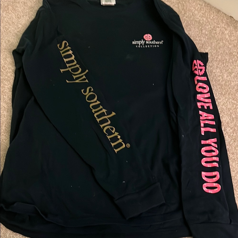 Simply Southern Black and Pink Crewneck Sweater